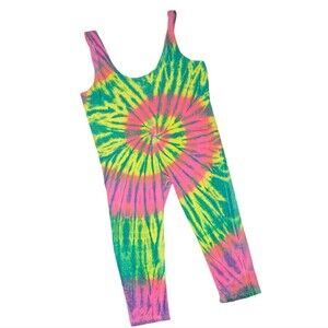 Vintage sweet girl tie-dye romper jumpsuit pockets paper tag 100% cotton OSFM